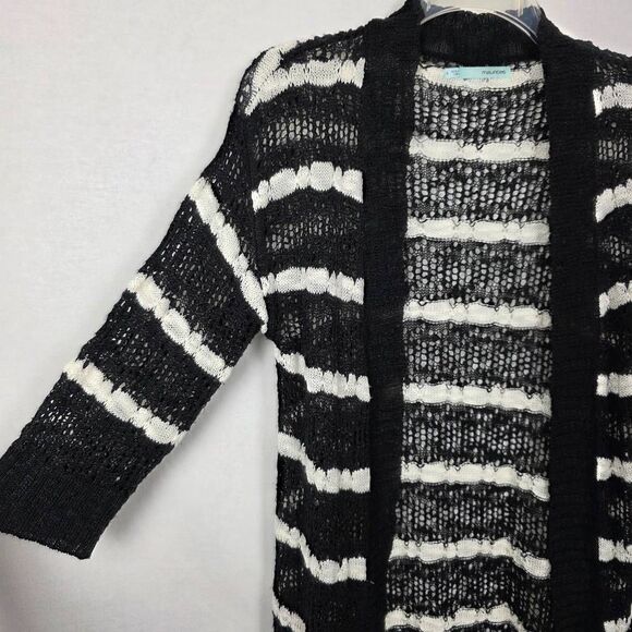 Maurices Open Knit Striped Cardigan Black White Size S - Picture 3 of 6